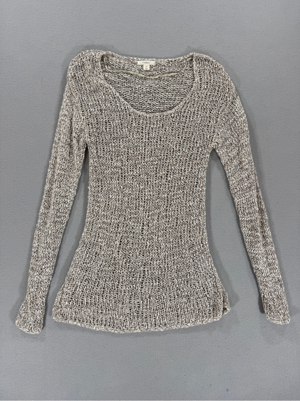 Caslon Open Knit Marled Cotton Blend Sweater XS Beige Oatmeal Scoop Neck Beach - Picture 3 of 10